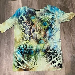 Womens rhinestone peacock top
